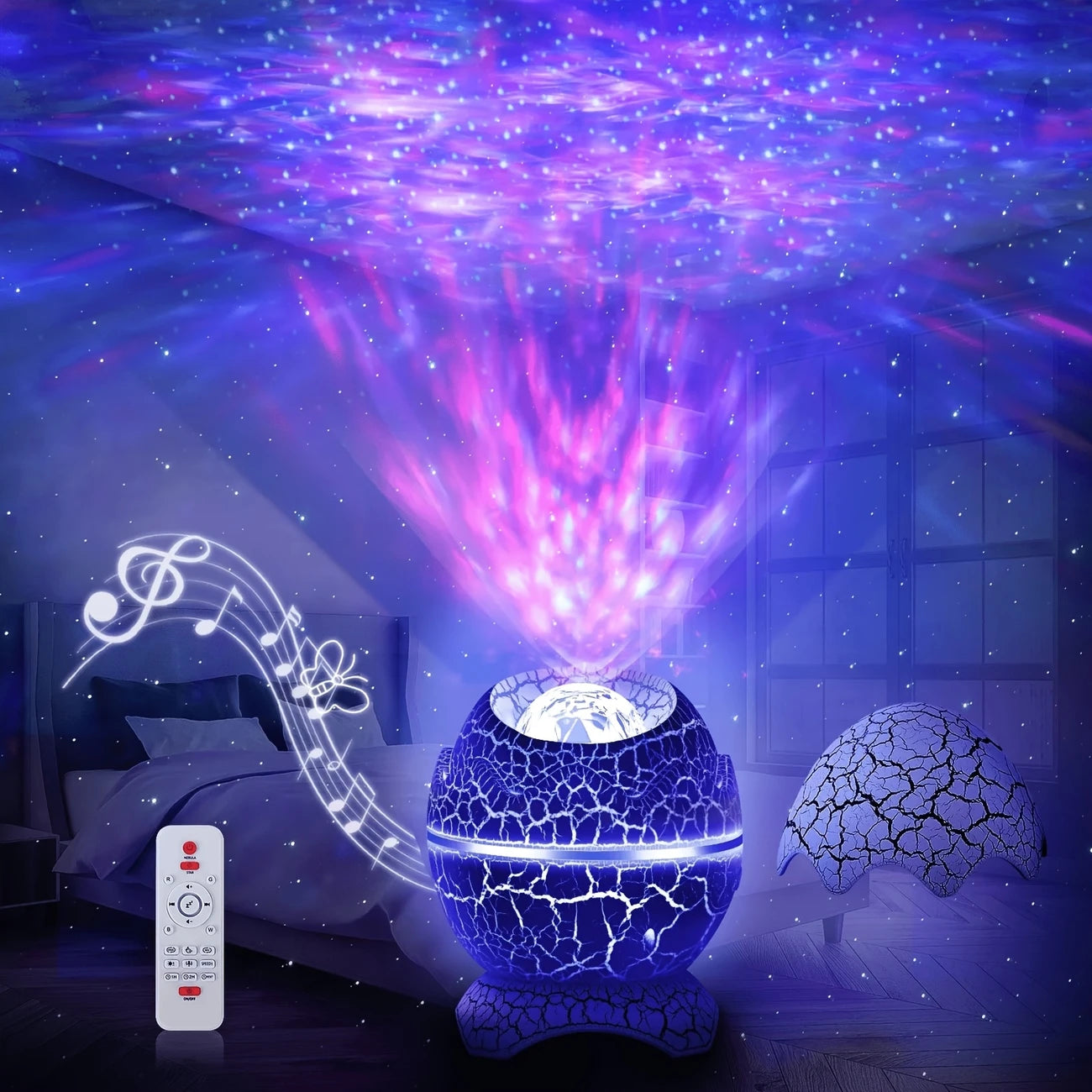 Dinosaur Egg Star Projector Night Light – Remote & Music Function