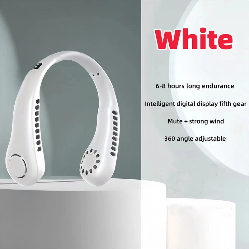Wearable Neck Fan – USB Rechargeable, 5-Speed Cooling with LED Display