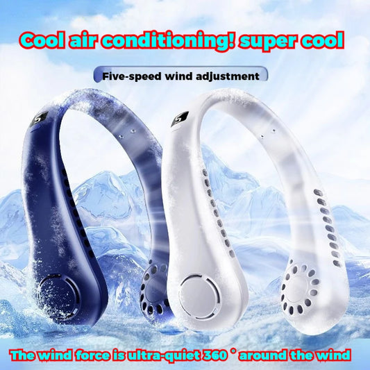 Wearable Neck Fan – USB Rechargeable, 5-Speed Cooling with LED Display