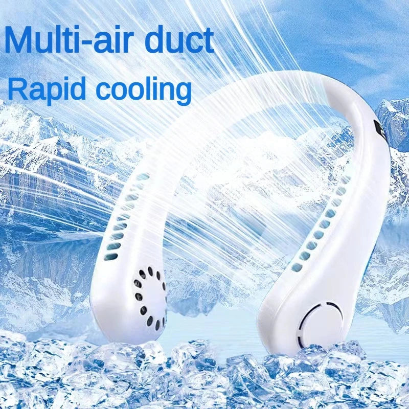 Wearable Neck Fan – USB Rechargeable, 5-Speed Cooling with LED Display