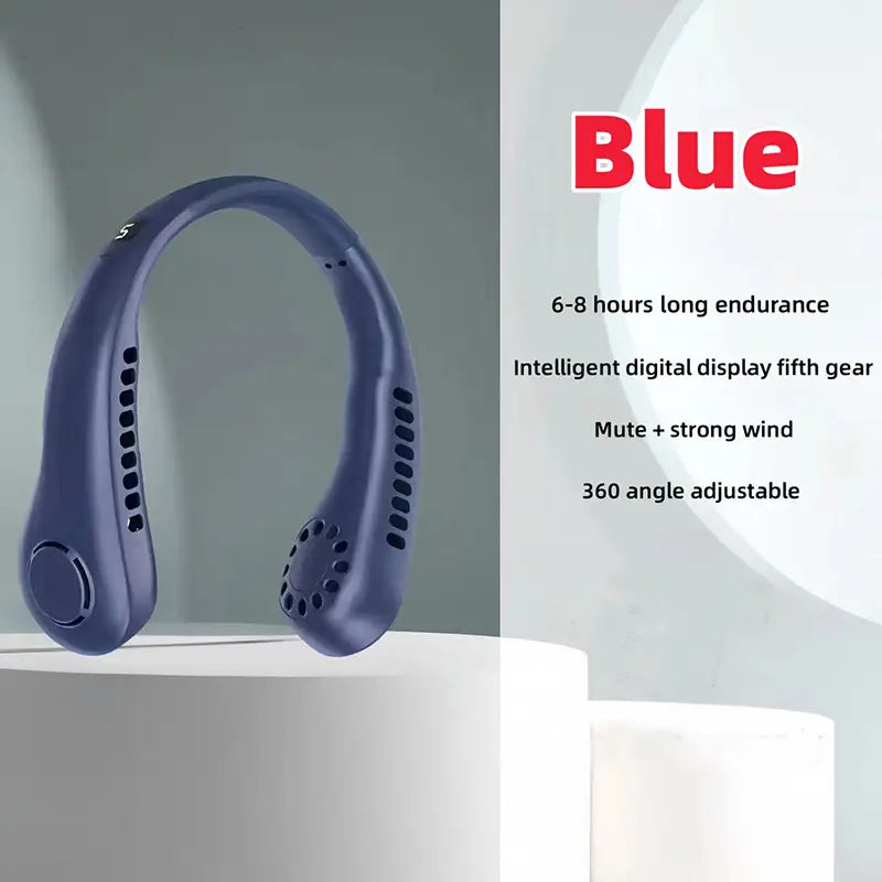 Wearable Neck Fan – USB Rechargeable, 5-Speed Cooling with LED Display