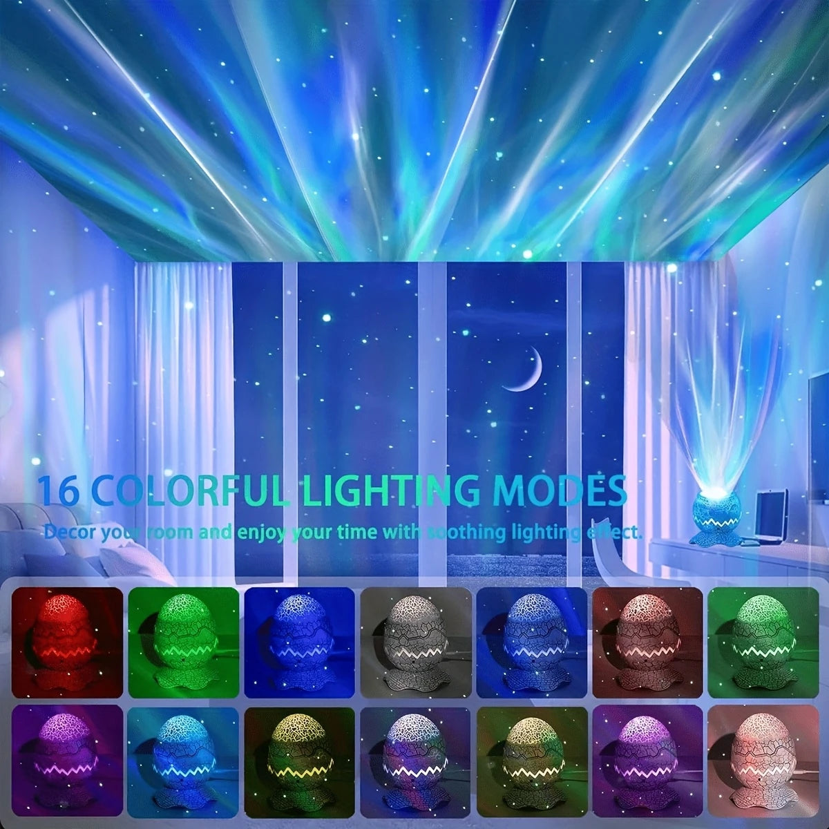 Dinosaur Egg Star Projector Night Light – Remote & Music Function