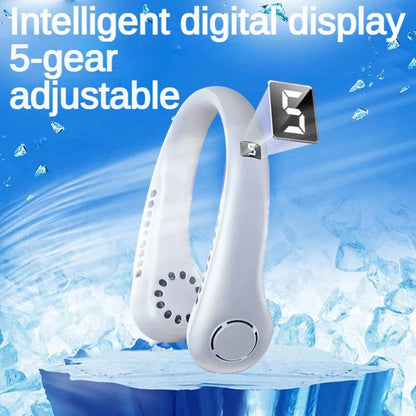 Wearable Neck Fan – USB Rechargeable, 5-Speed Cooling with LED Display